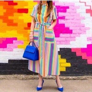 NEW! Christopher John Rogers Target Rainbow Striped Midi Shirt dress SZ 0